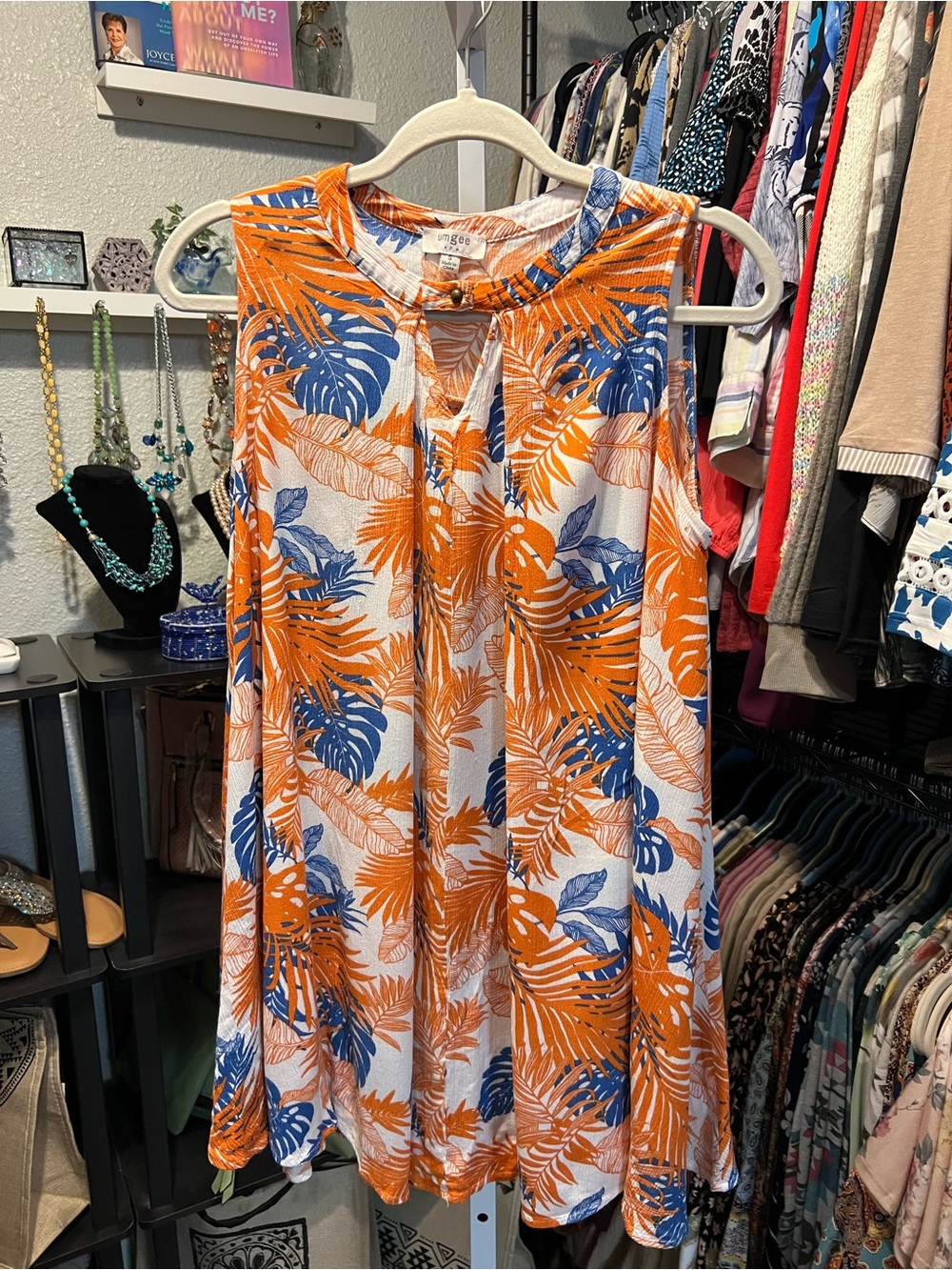 Umgee Orange & Blue Tropical Print Sleeveless Top